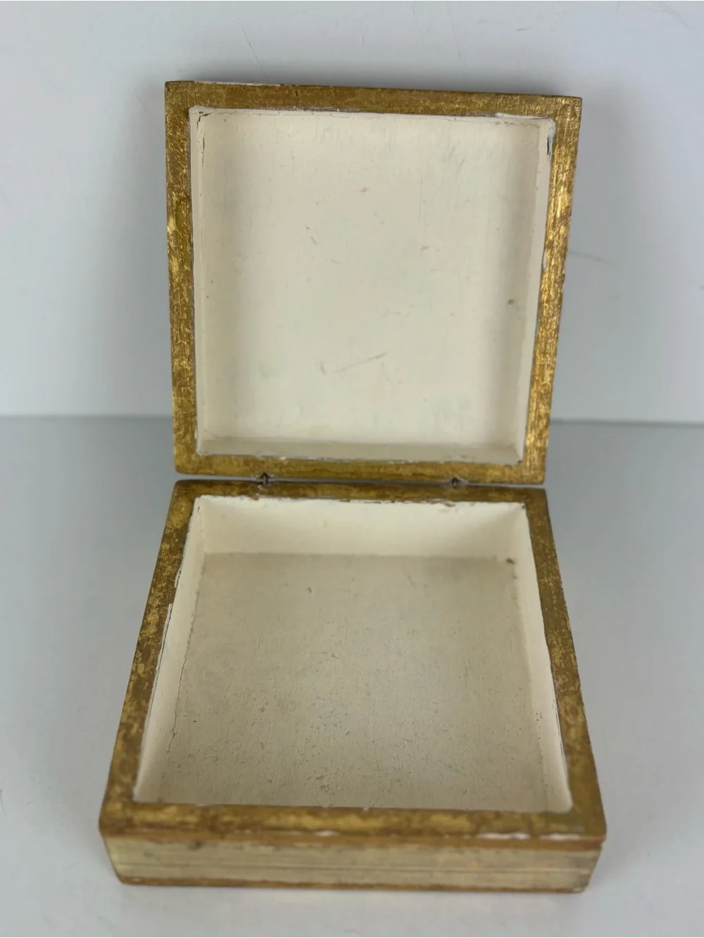 Vintage Italian Florentine Gold Gilded-Hinged Wooden Trinket Box-A Della Robbia